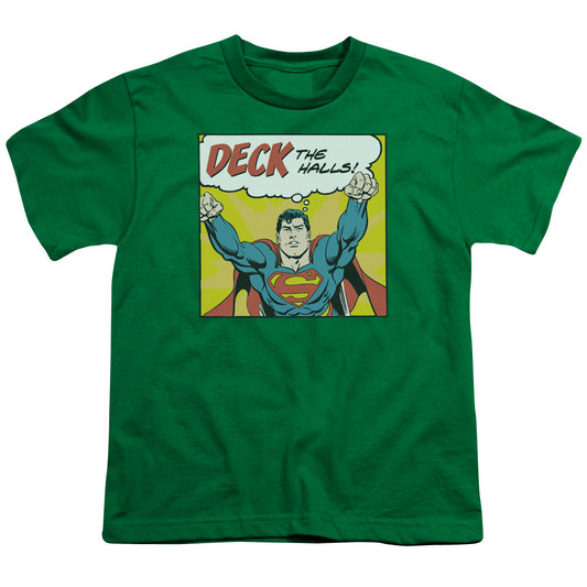 DC Comics Deck the Halls Kids Youth T Shirt Kelly Green