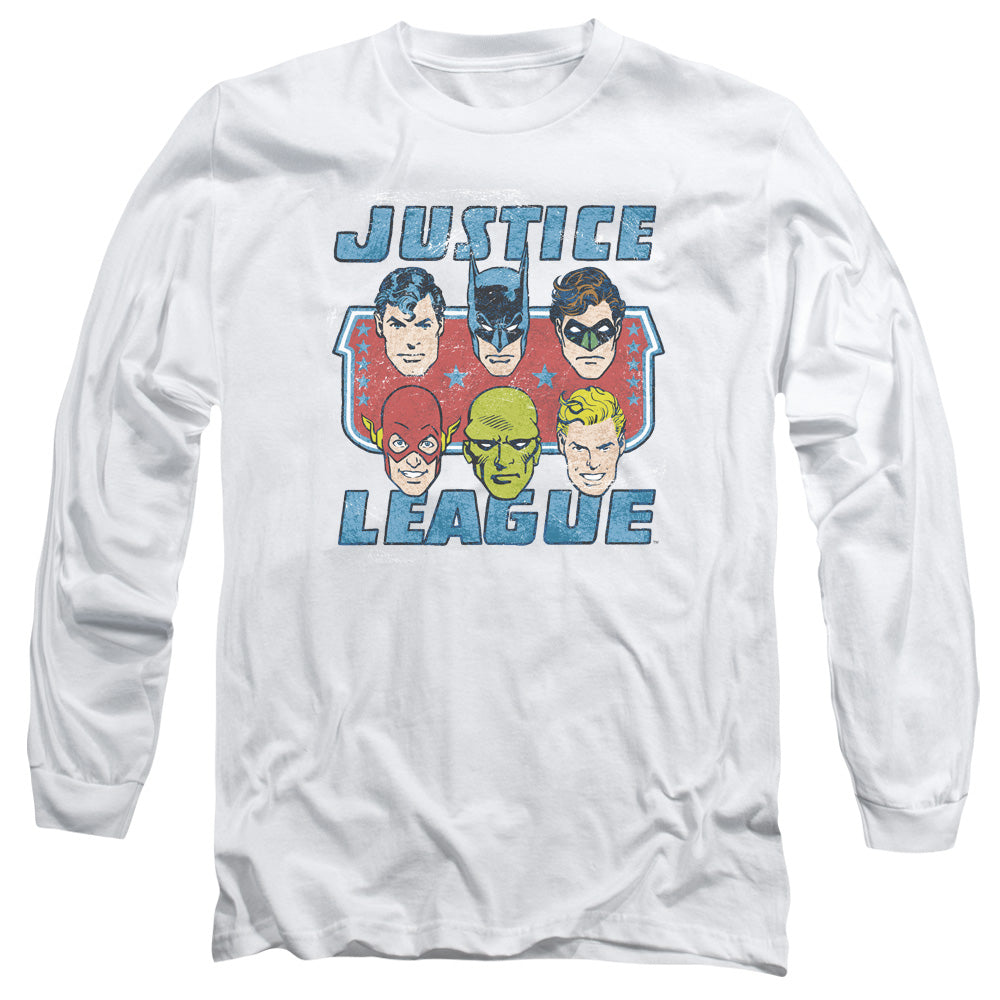 DC Comics Faces of Justice Mens Long Sleeve Shirt White
