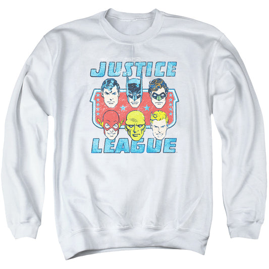 DC Comics Faces of Justice Mens Crewneck Sweatshirt White