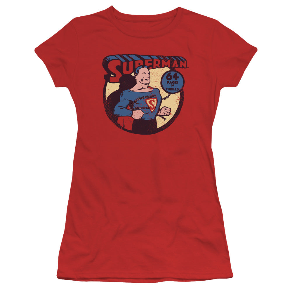 DC Comics Superman 64 Junior Sheer Cap Sleeve Womens T Shirt Red