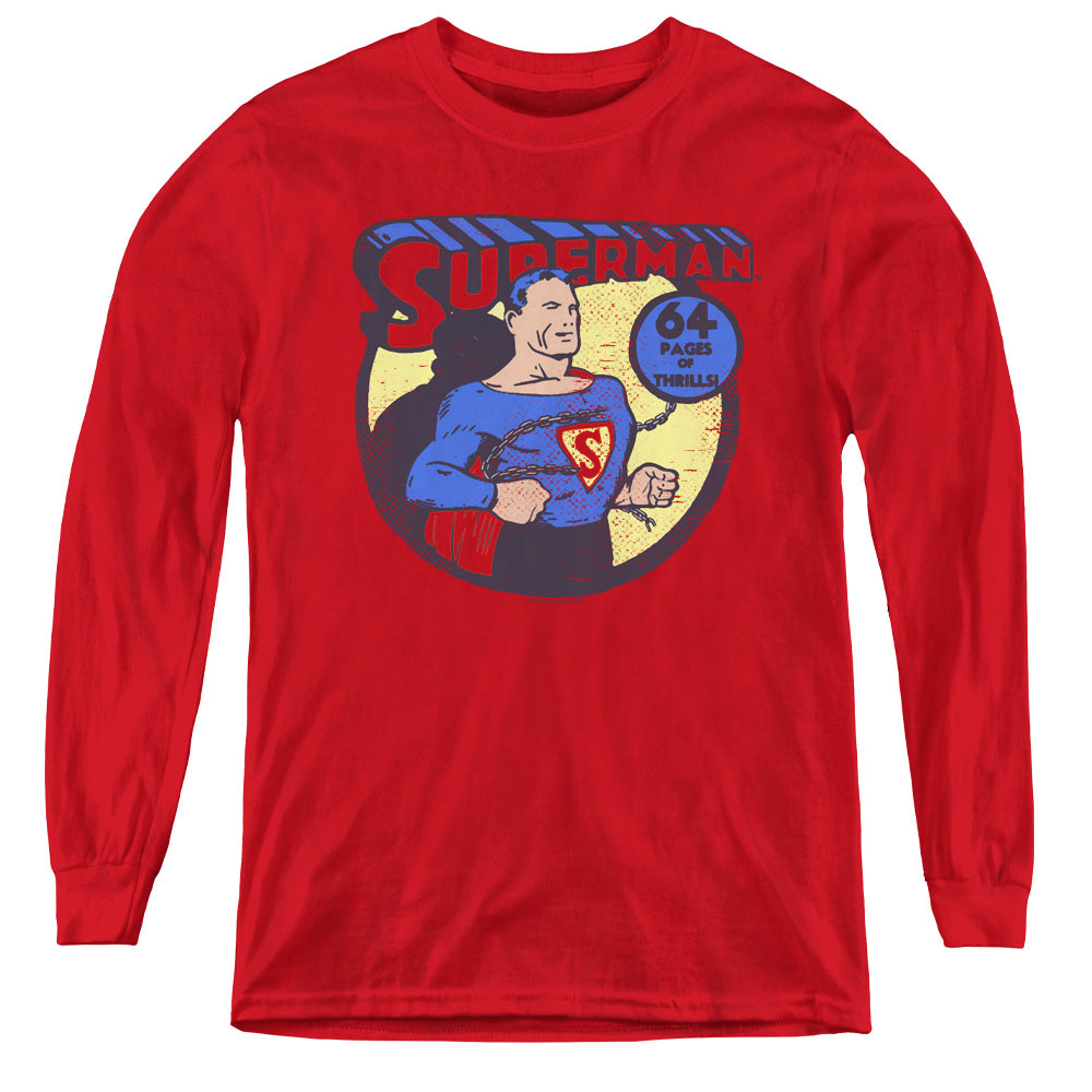 DC Comics Superman 64 Long Sleeve Kids Youth T Shirt Red