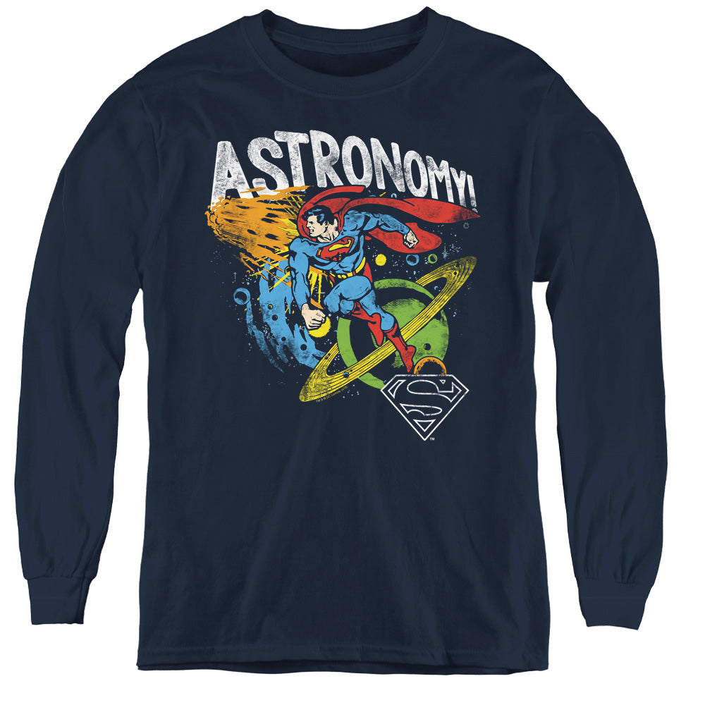 DC Comics Astronomy Long Sleeve Kids Youth T Shirt Navy Blue