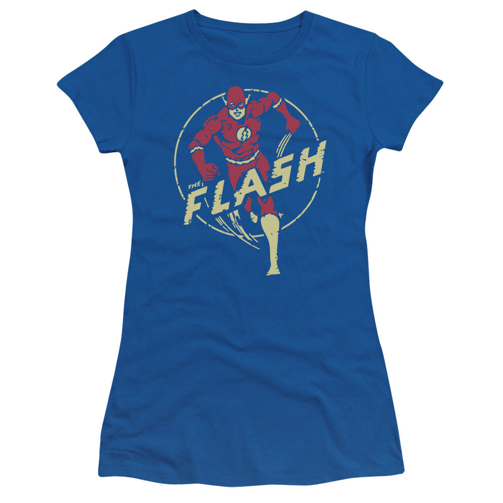 DC Comics Flash Flash Comics Junior Sheer Cap Sleeve Womens T Shirt Royal Blue