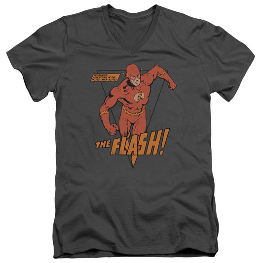 DC Comics Flash Whirlwind Mens Slim Fit V Neck T Shirt Charcoal