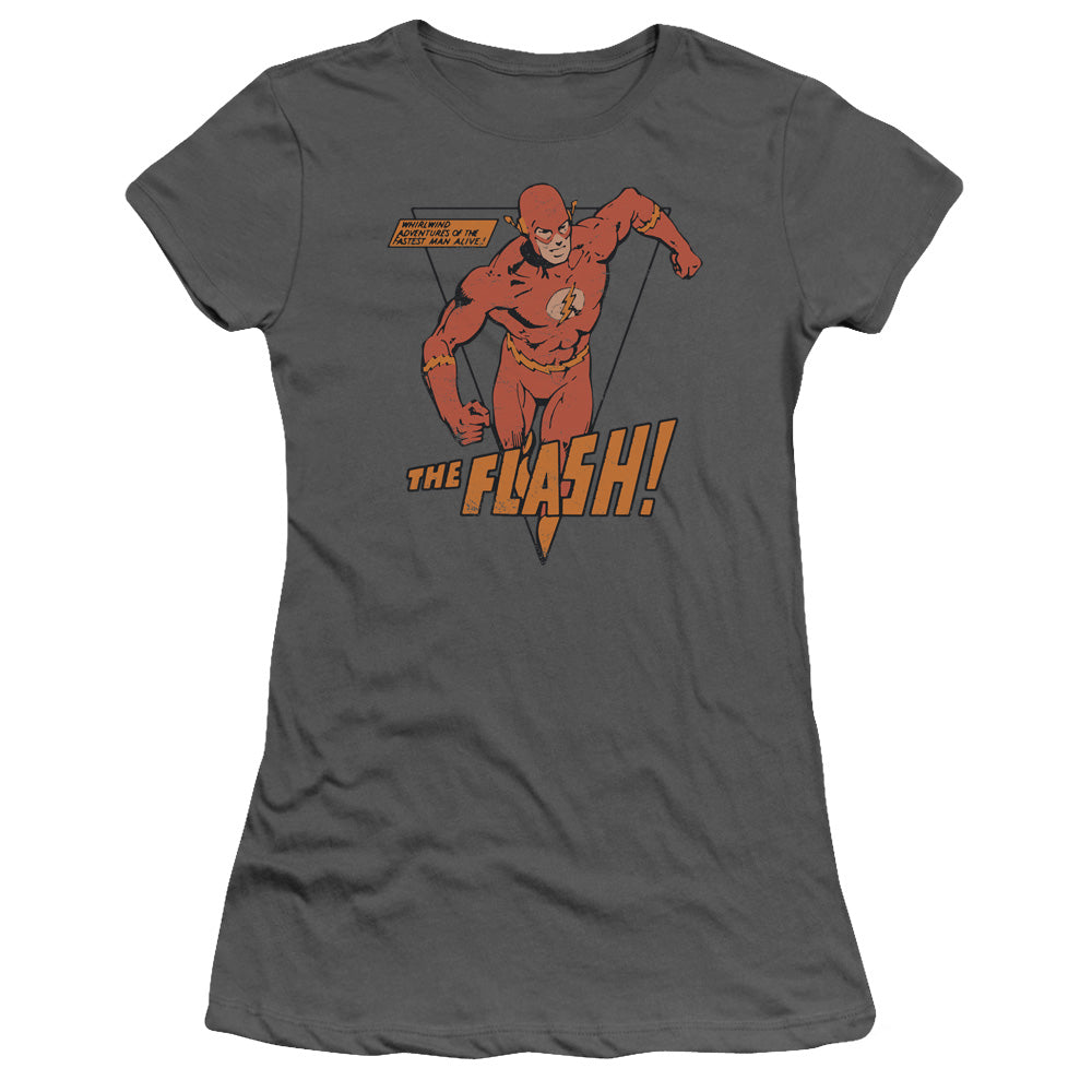 DC Comics Flash Whirlwind Junior Sheer Cap Sleeve Womens T Shirt Charcoal