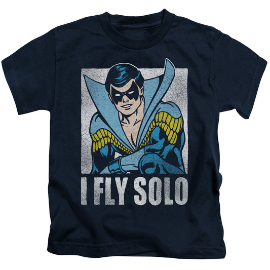 DC Comics Fly Solo Juvenile Kids Youth T Shirt Navy Blue 