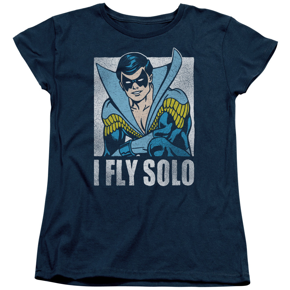 DC Comics Fly Solo Womens T Shirt Navy Blue