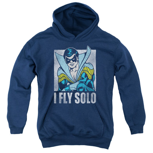 DC Comics Fly Solo Kids Youth Hoodie Navy Blue
