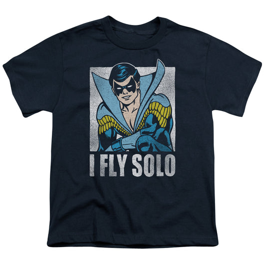 DC Comics Fly Solo Kids Youth T Shirt Navy Blue
