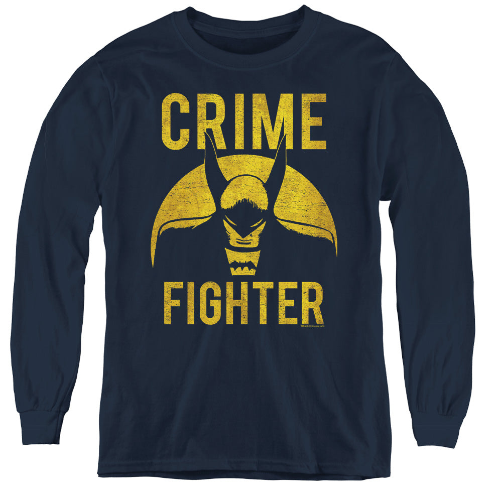 DC Comics Fight Crime Long Sleeve Kids Youth T Shirt Navy Blue