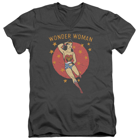 DC Comics Wonder Circle Mens Slim Fit V Neck T Shirt Charcoal