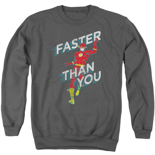 DC Comics Flash Faster Than You Mens Crewneck Sweatshirt Charcoal