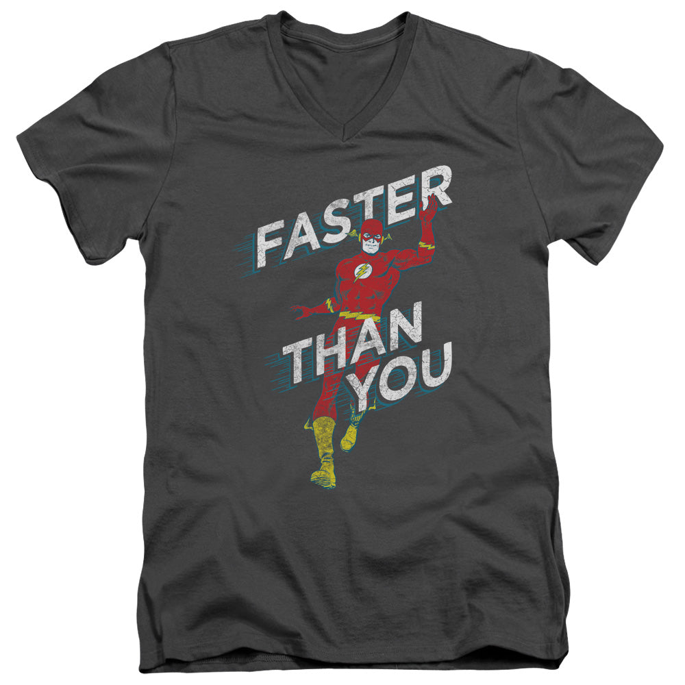 DC Comics Flash Faster Than You Mens Slim Fit V Neck T Shirt Charcoal