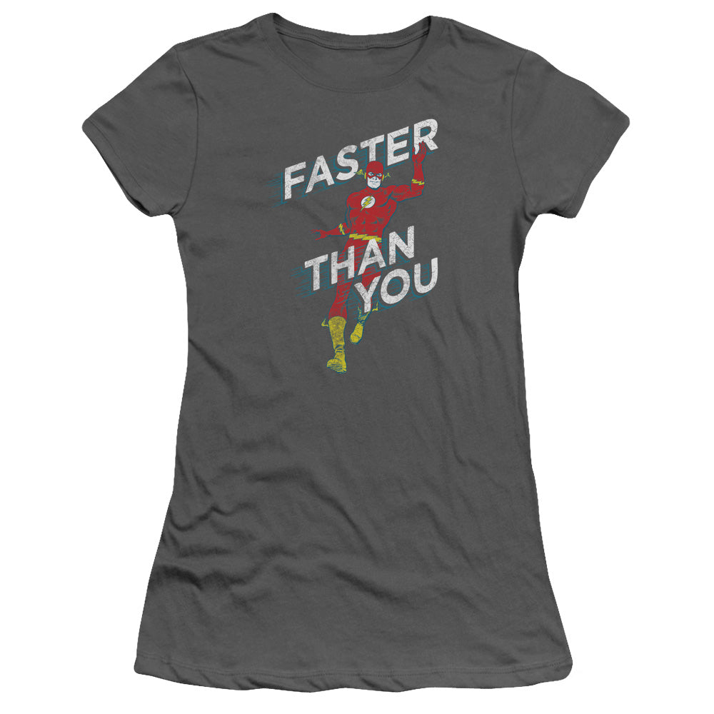 DC Comics Flash Faster Than You Junior Sheer Cap Sleeve Womens T Shirt Charcoal