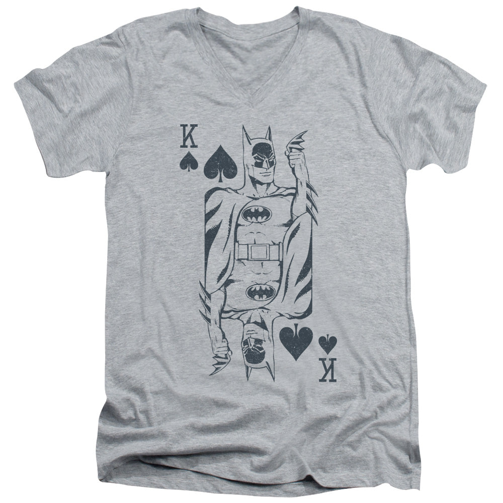 DC Comics Bat Card Mens Slim Fit V Neck T Shirt Athletic Heather