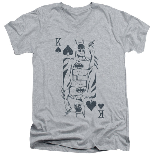 DC Comics Bat Card Mens Slim Fit V Neck T Shirt Athletic Heather