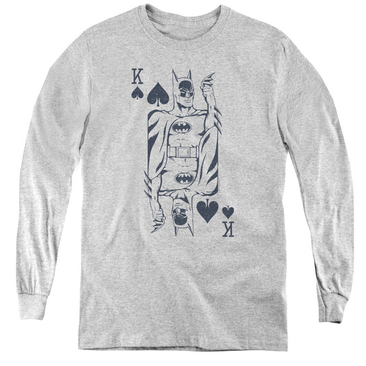 DC Comics Bat Card Long Sleeve Kids Youth T Shirt Athletic Heather