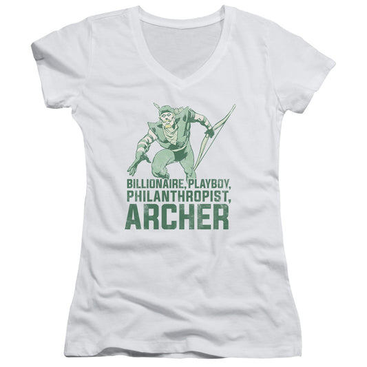 DC Comics Archer Junior Sheer Cap Sleeve V Neck Womens T Shirt White