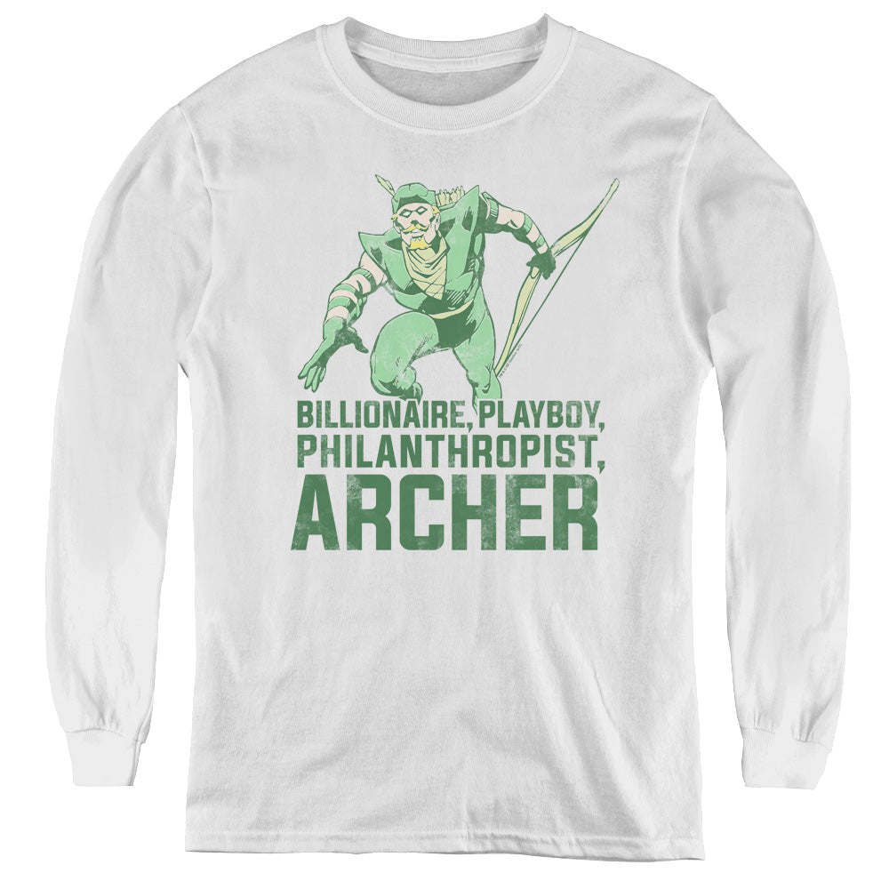 DC Comics Archer Long Sleeve Kids Youth T Shirt White