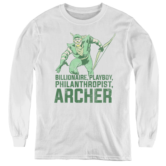 DC Comics Archer Long Sleeve Kids Youth T Shirt White