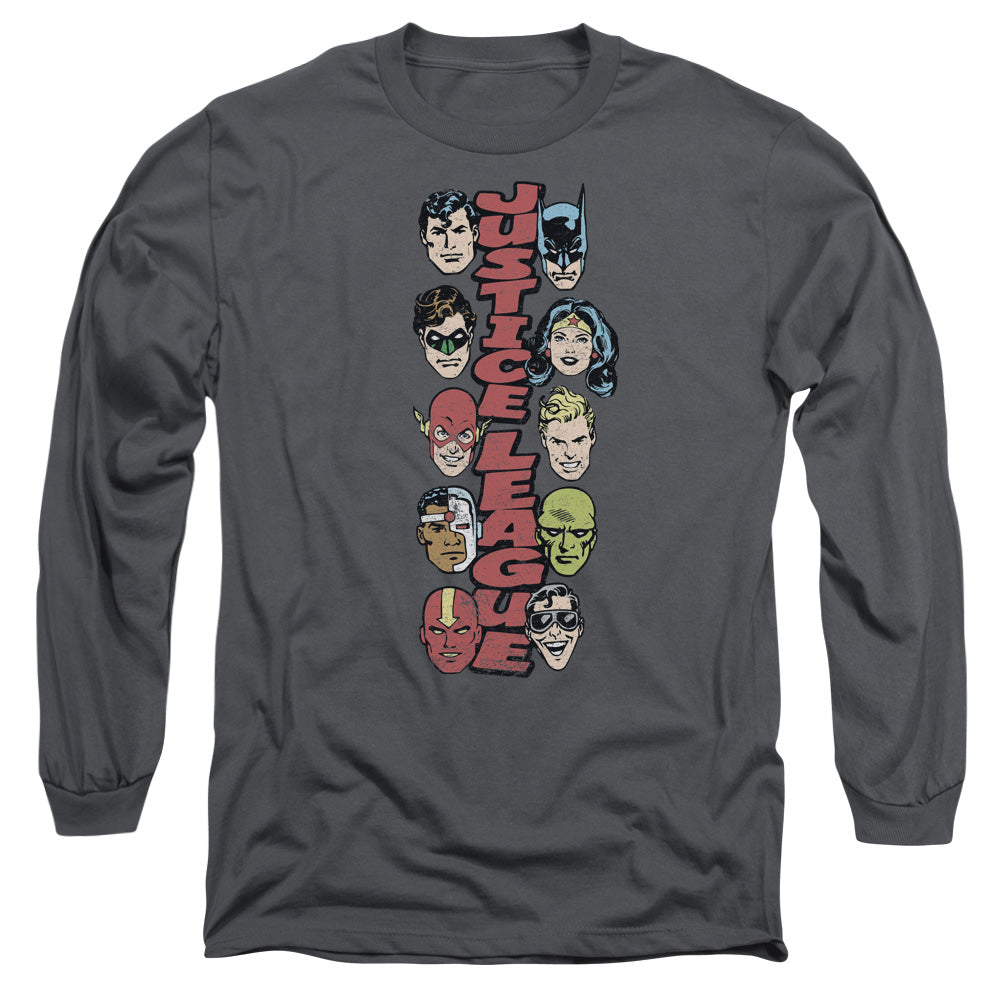 DC Comics Stacked Justice Mens Long Sleeve Shirt Charcoal