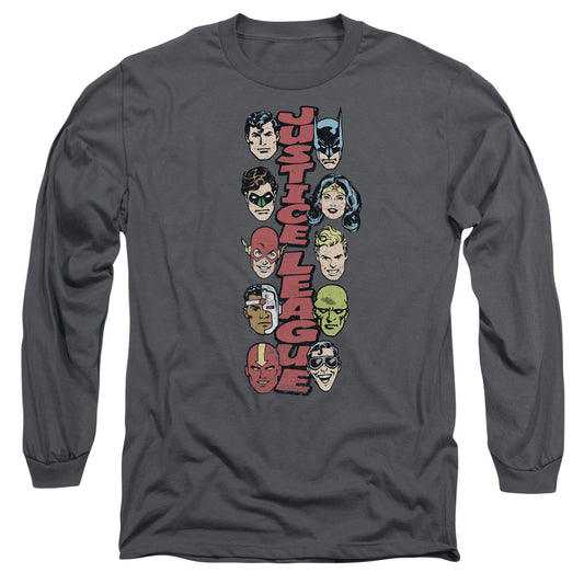 DC Comics Stacked Justice Mens Long Sleeve Shirt Charcoal