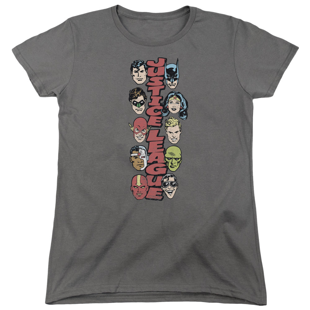DC Comics Stacked Justice Womens T Shirt Charcoal