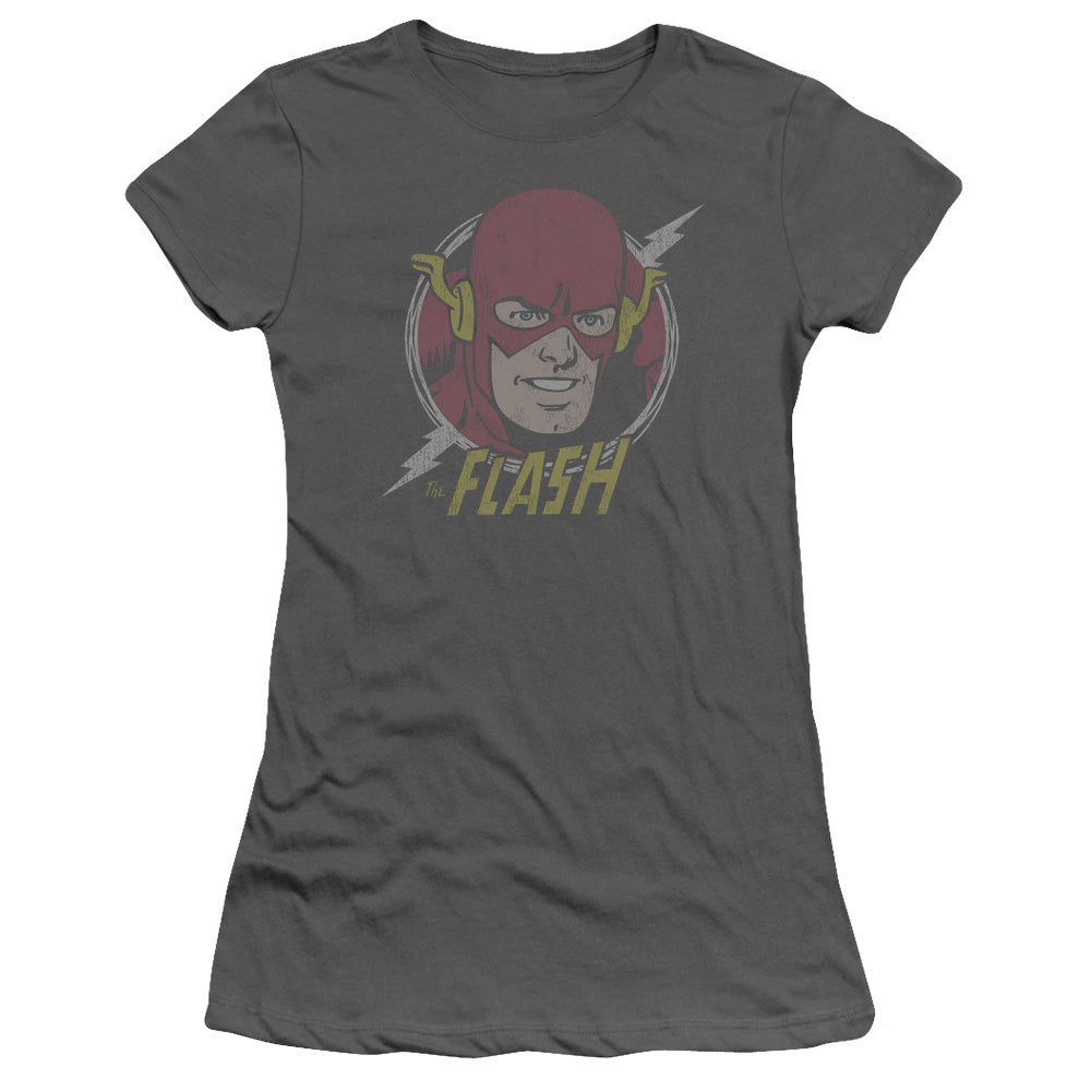 DC Comics Flash Vintage Voltage Junior Sheer Cap Sleeve Womens T Shirt Charcoal