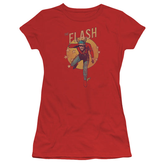 DC Comics Flash Circle & Stars Junior Sheer Cap Sleeve Womens T Shirt Red