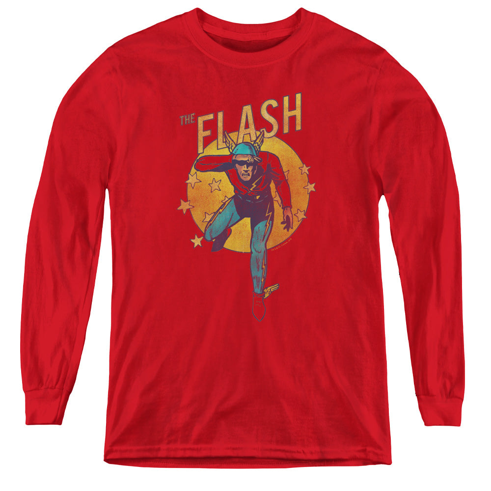 DC Comics Flash Circle & Stars Long Sleeve Kids Youth T Shirt Red