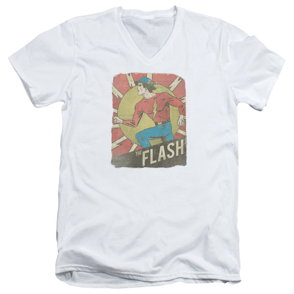 DC Comics Flash Tattered Poster Mens Slim Fit V Neck T Shirt White