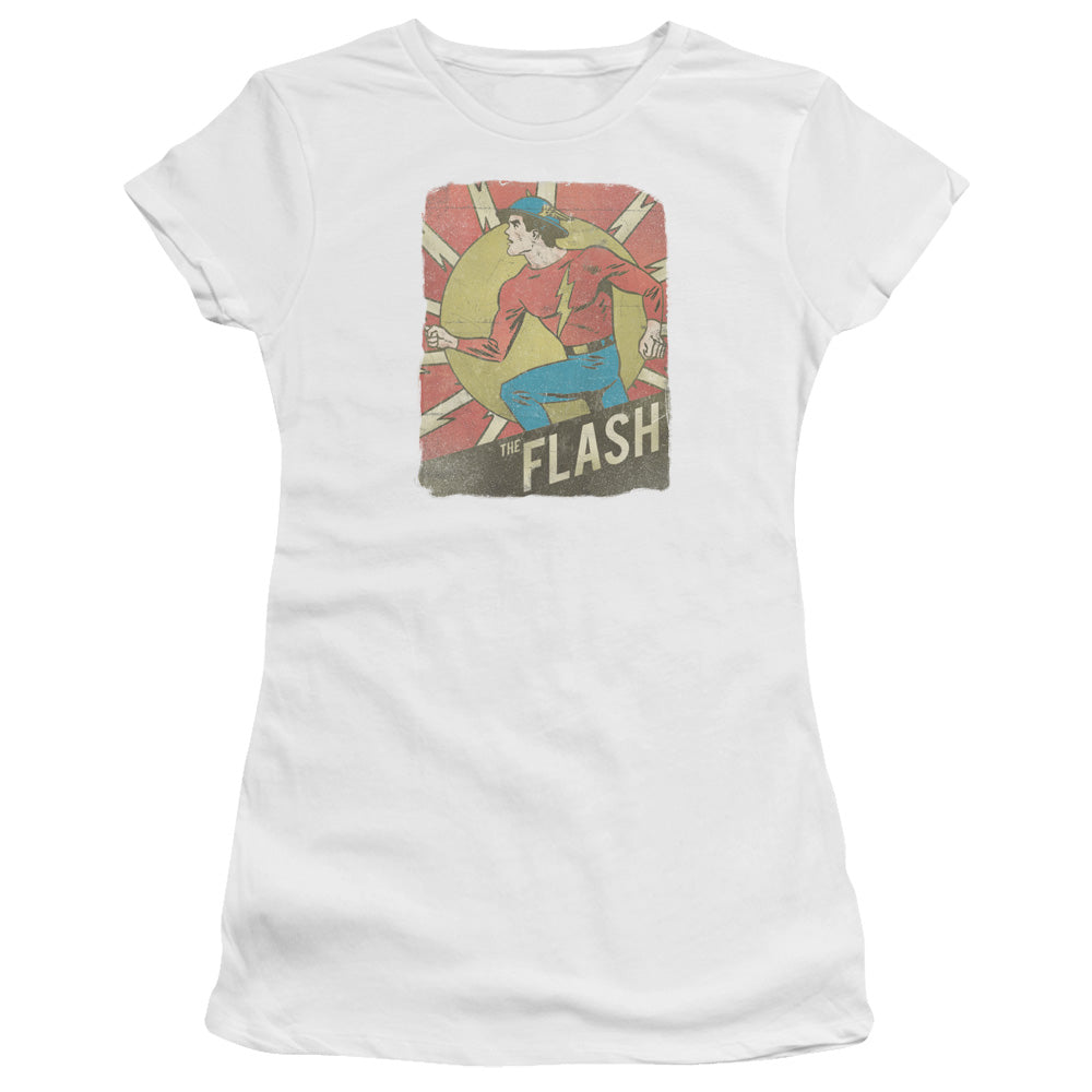 DC Comics Flash Tattered Poster Junior Sheer Cap Sleeve Womens T Shirt White