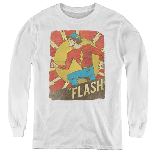 DC Comics Flash Tattered Poster Long Sleeve Kids Youth T Shirt White