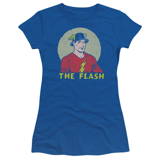 DC Comics Flash Faded Circle Junior Sheer Cap Sleeve Womens T Shirt Royal Blue