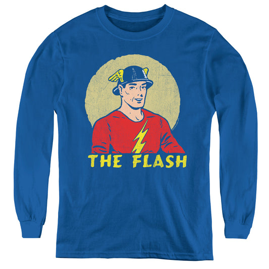 DC Comics Flash Faded Circle Long Sleeve Kids Youth T Shirt Royal Blue