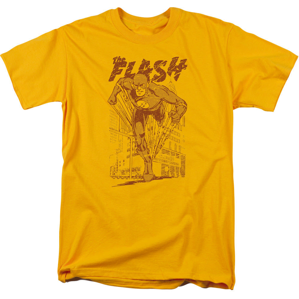 DC Comics Flash Busting Out Mens T Shirt Gold