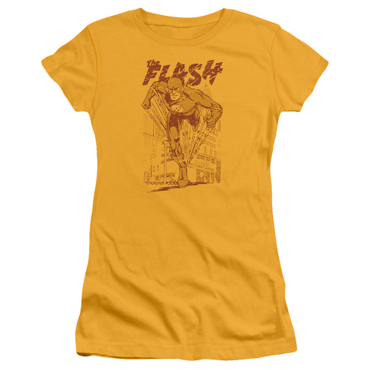 DC Comics Flash Busting Out Junior Sheer Cap Sleeve Womens T Shirt Gold