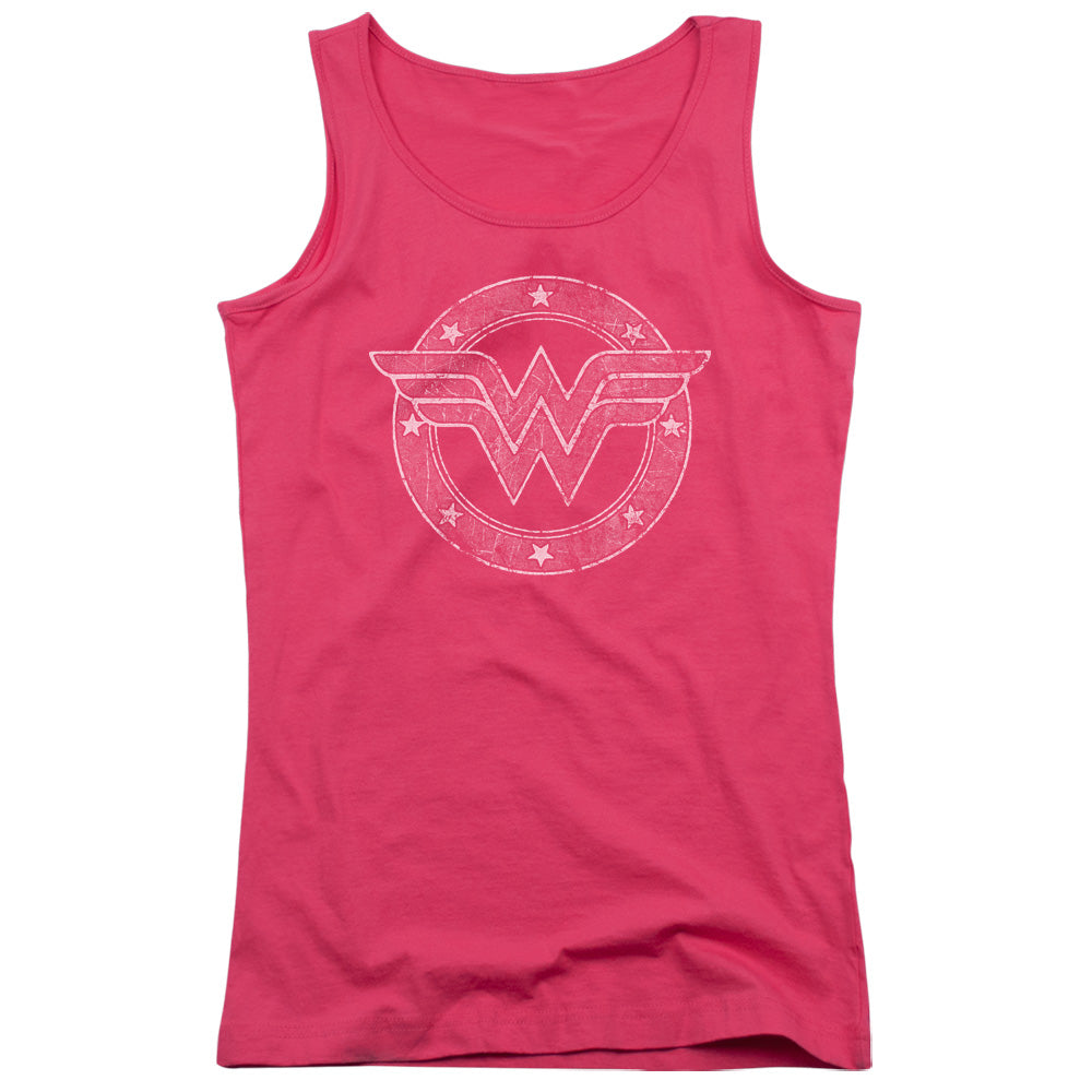 DC Comics Tattered Emblem Womens Tank Top Shirt Hot Pink