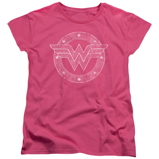 DC Comics Tattered Emblem Womens T Shirt Hot Pink