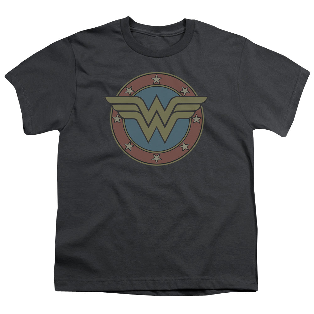 DC Comics Ww Vintage Emblem Kids Youth T Shirt Charcoal