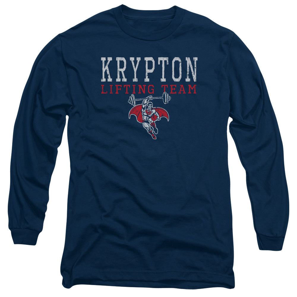 DC Comics Krpton Lifting Mens Long Sleeve Shirt Navy Blue
