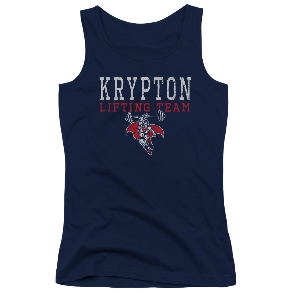 DC Comics Krpton Lifting Womens Tank Top Shirt Navy Blue