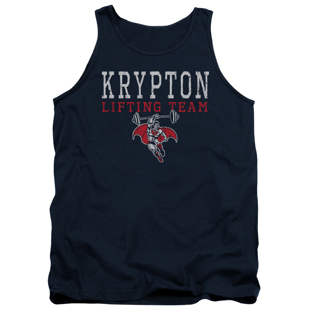 DC Comics Krpton Lifting Mens Tank Top Shirt Navy Blue