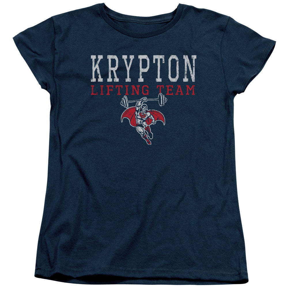 DC Comics Krpton Lifting Womens T Shirt Navy Blue