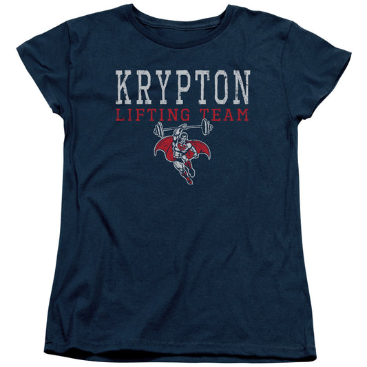 DC Comics Krpton Lifting Womens T Shirt Navy Blue