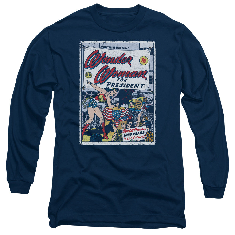 DC Comics Ww for President Mens Long Sleeve Shirt Navy Blue