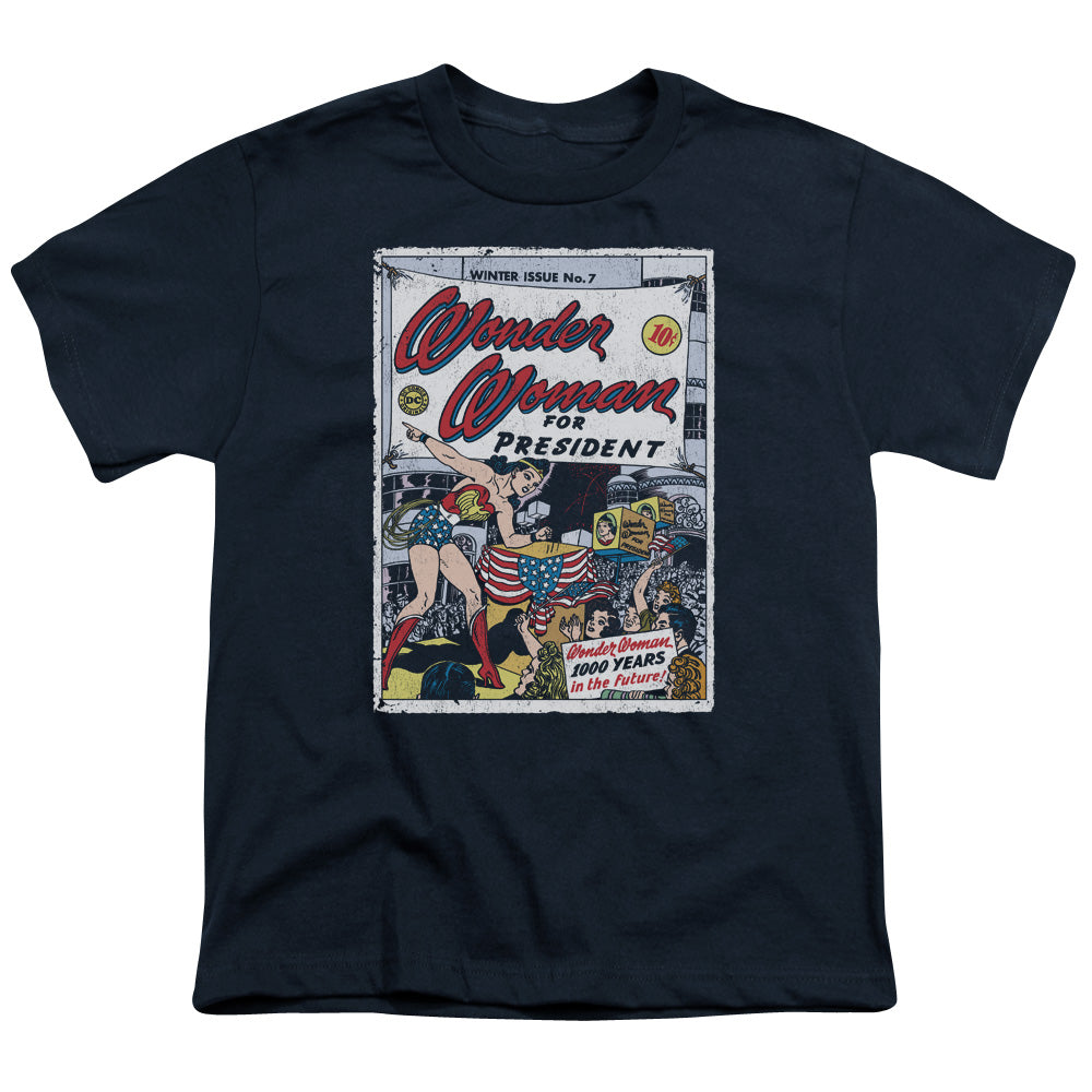 DC Comics Ww for President Kids Youth T Shirt Navy Blue