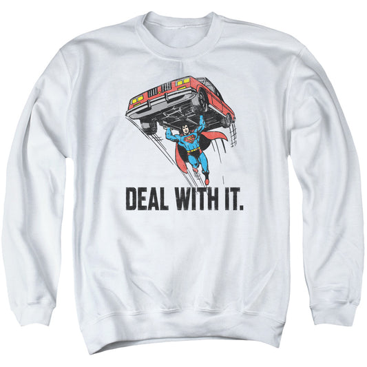 DC Comics Deal With It Mens Crewneck Sweatshirt White