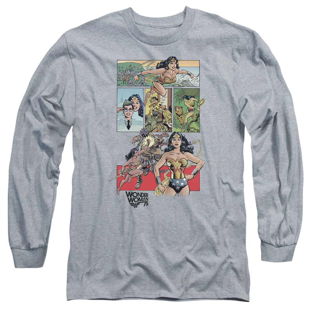 Wonder Woman WW75 Comic Page Mens Long Sleeve Shirt Athletic Heather