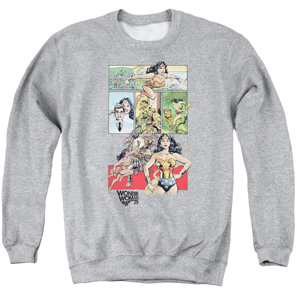 Wonder Woman WW75 Comic Page Mens Crewneck Sweatshirt Athletic Heather